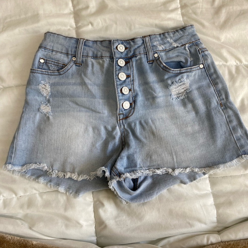 Light Blue Distressed Denim Shorts
